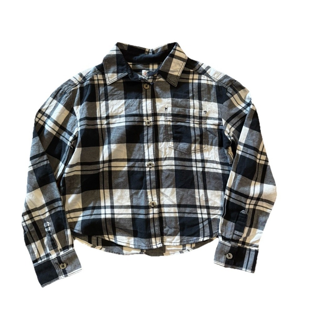 Cat & Jack Girls Black White‎ Plaid Flannel Shirt Button Down (6/6X) Oversized
